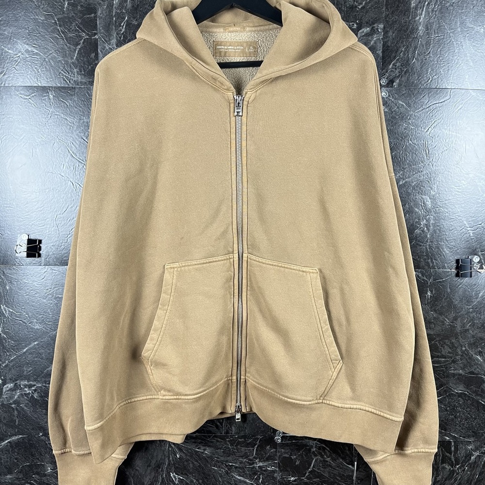 Abercrombie&Fitch Men's Beige Fleece Cropped Zip Hoodie XL